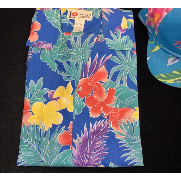 Vintage 1970s Hawaii Button Up Shirt & Hat Sz Large In Mint Unworn Condition! - Picture 3 of 16